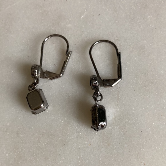 Pewter Colored Earrings With Greenish Gray Stones - Picture 5 of 5